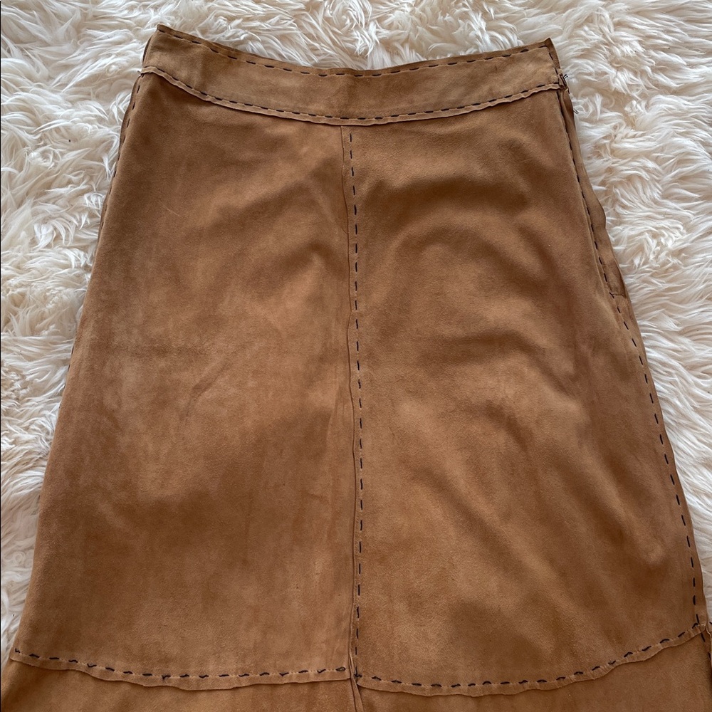 VTG.Easton Pearson Elegant Gold Brown Kid Suede Silk Lining Maxi Skirt - Picture 10 of 12